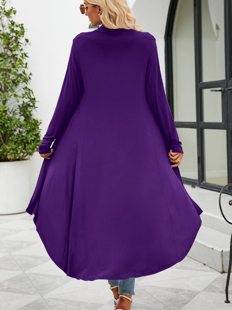 POGTMM Women's Long Open Front Drape Lightweight Maxi Long Sleeve Cardigan Sweater (Purple, XL) - Image 3